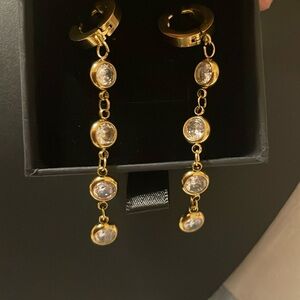 Gold bezel cut crystal linear dangle drop earrings